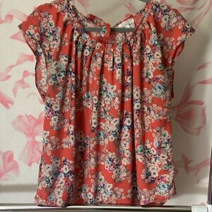 Lauren Conrad Orange Floral Print Blouse
